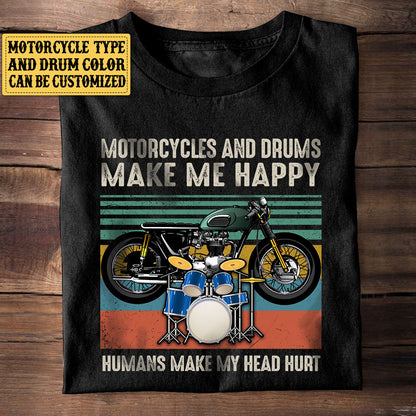 Personalized Motorcycles And Drums Make Me Happy Vintage Shirt