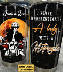 Personalized Never Underestimate A Lady With A Motorcycle Tumbler