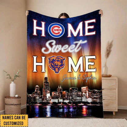 Home Sweet Home Chicago Skyline Fleece Blanket - Customized Fleece Blanket - CCGC CCGB
