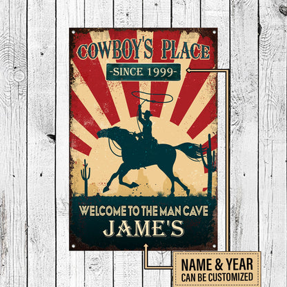 Personalized Cowboy Place Welcome To The Man Cave Metal Sign