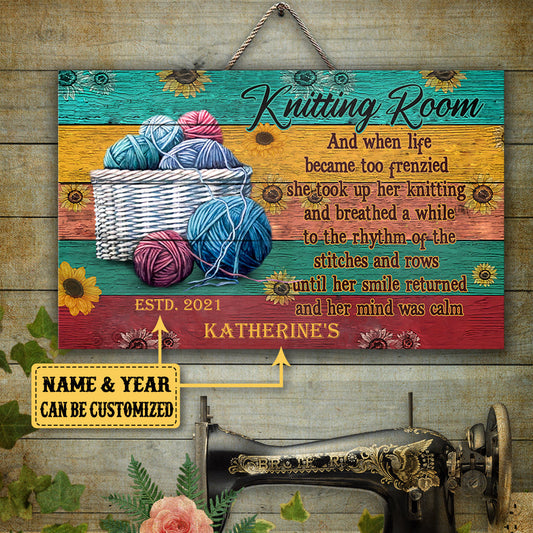 Personalized Knitting Room Pallet Wood Rectangle Sign