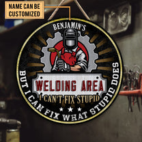 Personalized Welding Area Wood Round Sign