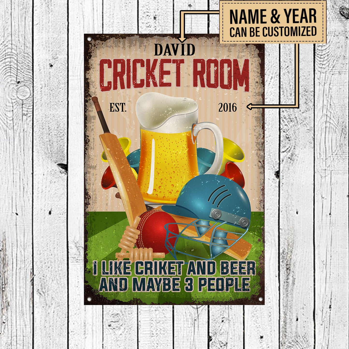 Personalized Cricket Room I Like Cricket And Beer And Maybe 3 People Metal Sign