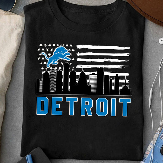 Detroit US Flag Skyline Football Shirt