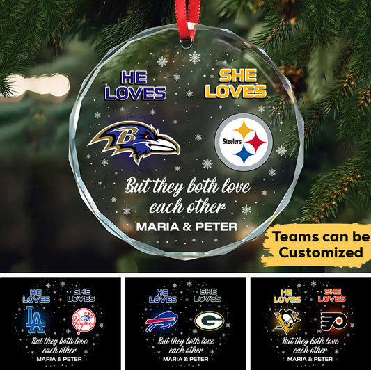 He Loves She Loves - Customized Round Glass Ornament
