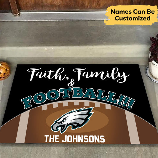 Faith, Family and Football Doormat - Anti Slip Indoor Doormat