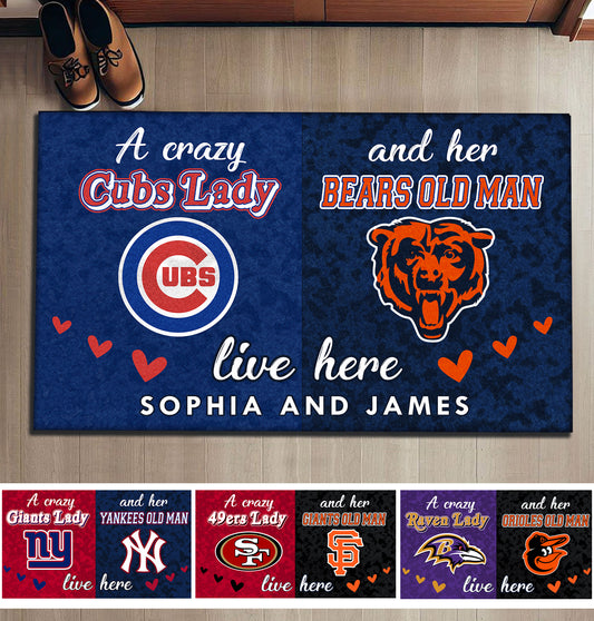 A Crazy Lady And Her Old Man Live Here Customized Doormat - Anti Slip Indoor Doormat
