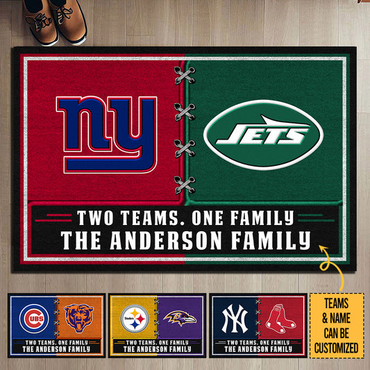 Two Teams One Family Customized Doormat - Anti Slip Indoor Doormat
