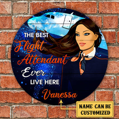 Personalized Best Flight Attendant Ever Live Here Pallet Wood Circle Sign