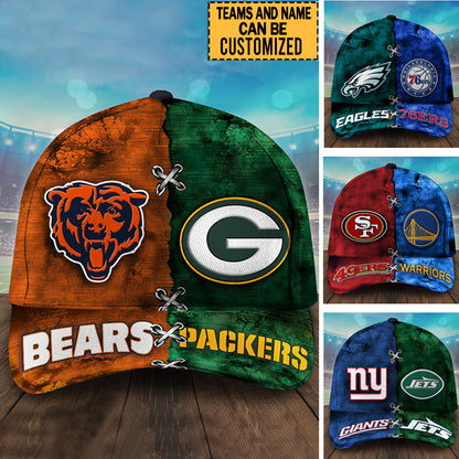 Two Teams Split Classic Cap - Customized Team Classic Cap - New ver