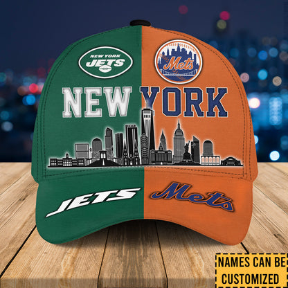 Teams New York Skyline Classic Cap - Customized Classic Cap - NYJ NYM