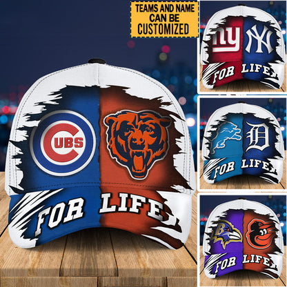 Two Teams For Life Torn Style Cap - Customized Classic Cap