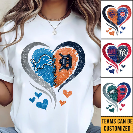 One Heart Two Teams Shirt - Customized Shirt